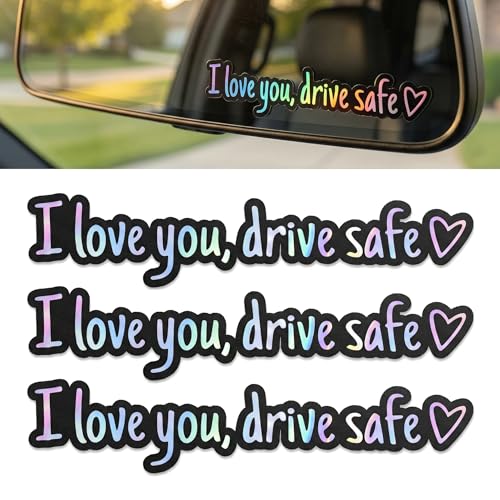 Bouzuny 3PCS I Love You Drive Safe Car Mirror Stickers, Waterproof Vinyl Car Window Decal, Cute Car Sticker for Women, Universial for Window Mirror Tumbler Water Bottle (Gradient Colors)