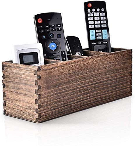 Remote Control Holder, 4 Slots Wooden Remote Control Caddy Organizer, Multi-Functional Remote Oraniger for TV Remotes, Airmouse, Game Console, Phones, Pens, Office Supplies