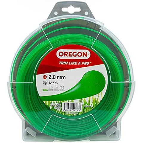 Oregon Trimmerfaden für Rasentrimmer, Ersatz Mähfaden 2mm für Motorsensen & Freischneider, Universal Freischneider Zubehör, Runder Allzweck Trimmerfaden 2mm x 127m Spule, Grün (69-358-GR) Cover