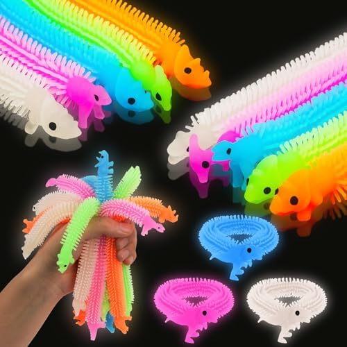 Ainiv 10Pz Dinosaurio Que Brilla En La Oscuridad Juguetes Antiestres, Cuerdas Elásticas para Aliviar Estrés, Vistoso Stretchy String Fidget Toy, Juguetes Sensoriales para Niños con Tdah TOC O Autismo