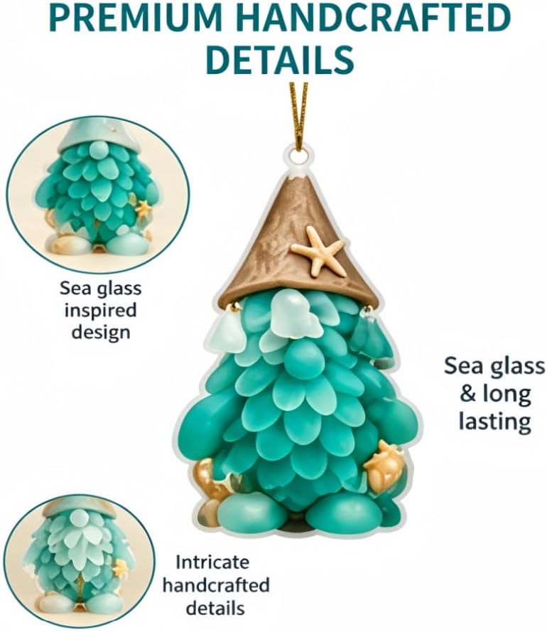 Sea Glass Gnome Advent Calendar 2026,24 Days Acrylic Marine Life Gnome Charms,2D Flat Acrylic Gnome Ornaments