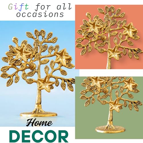 Image of Metal Kalpavriksha Tree for Home Decor - Golden Wish Fulfilling Tree Metal Showpiece for Temple, Vastu, Office Table & Gifting Banyan (No 1 Golden)