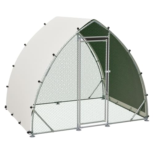 Thanaddo Hühnerstall Metall Freilaufgehege Hühner 2 5x2 m Dreieckig-oval Hühnergehege mit PE-Tuch Verzinkter Stahl Kleintierstall mit Riegelsystem-Tür für Hühner Haustierkäfig Kleintiere Garten