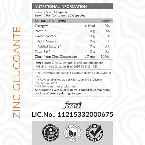 Image of AS-IT-IS Nutrition ATOM Zinc Gluconate 118mg I 17mg Elemental Zinc I 60 Veg Capsules I Energy, Immunity, Skin Health & Antioxidant Support