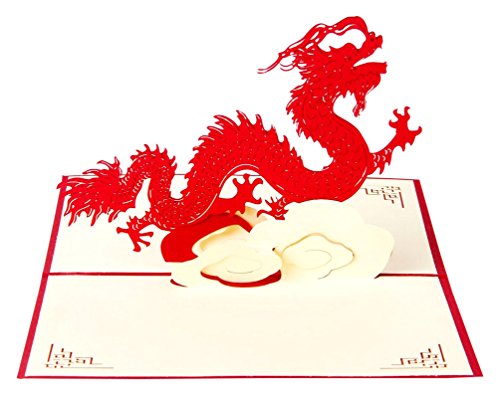 id-Birthday Cards Paper Craft Pop-Up Chinese Dragon 3D Greeting Cards