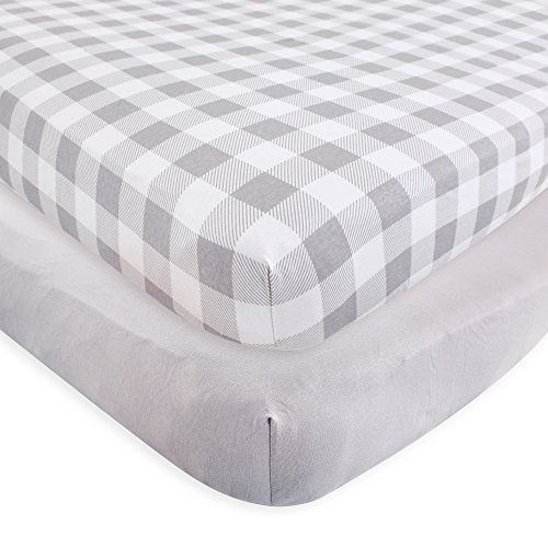 Image of Touched by Nature Unisex Baby and Toddler Organic Cotton Crib Sheet, Plaid Solid Gray, One Size