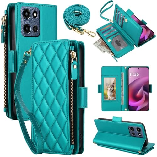 Étui en cuir motif grille vert pour Motorola Edge 5G 2025 avec rabat