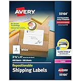 Avery Repositionable Printable Shipping Labels with Sure Feed, 3-1/3' x 4', White, 600 Blank Mailing...