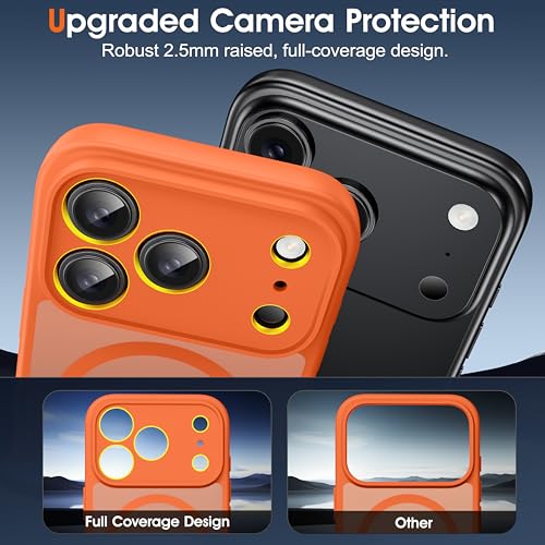 Image of Oterkin Magnetic Case for iPhone 17 Pro Max, Orange | Matte Frosted Translucent, Full Camera Protection, Compatible with MagSafe, Military Grade Shockproof, Slim Fit