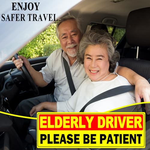 Image of 2 Pack Elderly Driver Car Magnet Sign, Senior Driver Car Magnet, Please Be Patient Sign to Old Grandma and Grandpa, Gag Prank Gifts for Women, Men, Senior Citizen Drivers Funny Joke 9.84 * 3.5 Inch (Yellow - 2 Pack)