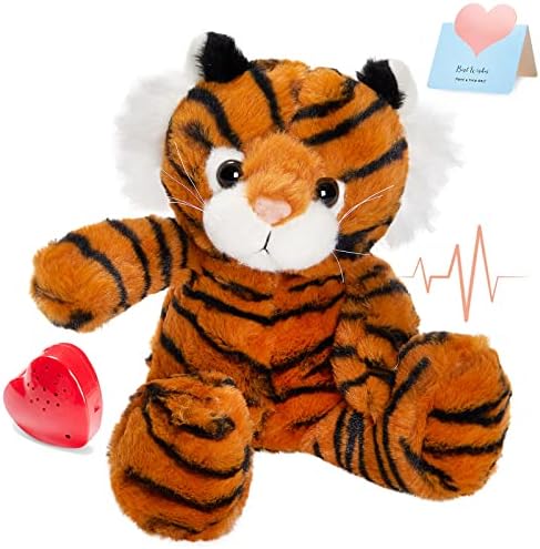 CozyWorld 13" Heartbeat Tiger Recordable Stuffed Animals Voice Sweet Messages Recorder Soft Plush Toy Playback Your Words Birthday Gifts for Toddler Kids