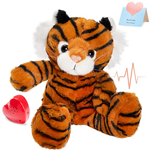 Image of CozyWorld 13" Heartbeat Tiger Recordable Stuffed Animals Voice Sweet Messages Recorder Soft Plush Toy Playback Your Words Birthday Gifts for Toddler Kids