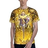 Saint Anime Seiya Men's T-Shirt Soft Casual Short Sleeve Tees Unisex Crewneck Workout T-Shirt X-Large Black