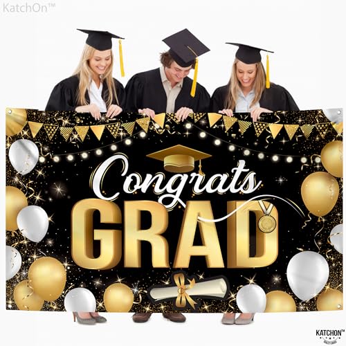 Image of Graduation Decorations 2026, Black and Gold Congrats Grad Banner - 72x44 Inch | Congrats Grad Backdrop for Grad Party Decorations, Graduation Banner for Congratulations Decorations, KatchOn