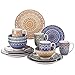 16/32-częściowy zestaw zastawy stołowej w kolorze czeskiego mandali z talerzem obiadowym, talerzem deserowym, miską, zestawem naczyń kubkowych (kolor: 16 sztuk) (16 sztuk) (16 sztuk)