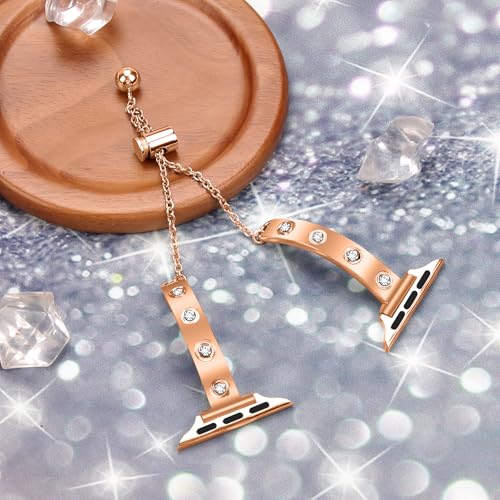 Stainless Steel Band Compatible with Apple Watch 38mm 40mm 41mm 42mm 44mm 45mm 46mm 49mm Pretty Luxury Strap with Sparkle Diamond, Dressy iWatch Bracelet, Bling Thin Band for Women