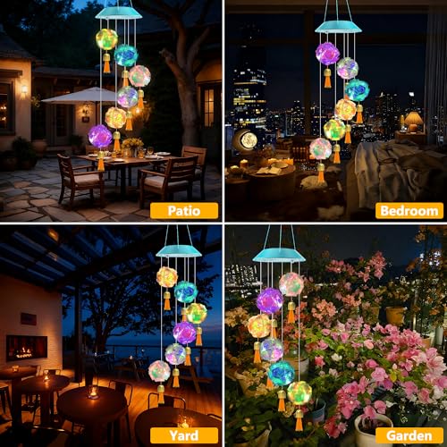 Image of Toodour Solar Wind Chime, Color Changing Hydrangea Ball Wind Chimes LED Decorative Mobile Waterproof Outdoor Solar Lights Gifts for Mom Grandma, Garden, Patio, Yard, Window Decoration Birthday Gift