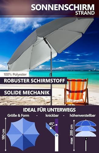 4smile Sunnyjoy Sonnenschirm Strand 3-IN-1 Set - Strandschirm windfest stabil, UPF 50+ Sonnenschirm Strand - Robuster Strandschirm mit Bodenhülse & Schutzhülle, Ø 180 cm, Fb. Anthrazit – Bild 5