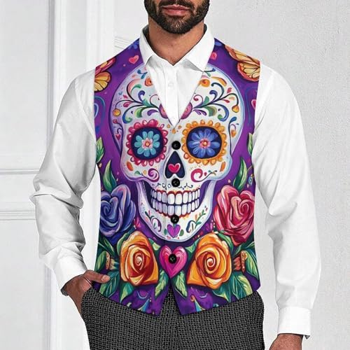 Butterfly Skull Men's Suit Vests Dress Vest V-Neck Waistcoat Slim Business Formal with Pocket2