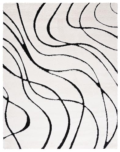SAFAVIEH Florida Shag Collection Area Rug - 8' x 10', Ivory & Black, Non-Shedding & Easy Care, 1.2-inch Thick Ideal for High Traffic Areas in Living Room, Bedroom (SG471-1290)