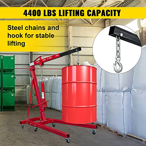 Vevor Folding Engine Crane, 4400Lbs Lifting Capacity Shop Crane, 2-Ton Hydraulic Engine Hoist, Cherry Picker With Telescopic Boom And Legs, Heavy Duty Steel Folding Shop Crane, Manual Engine Crane #TOP1