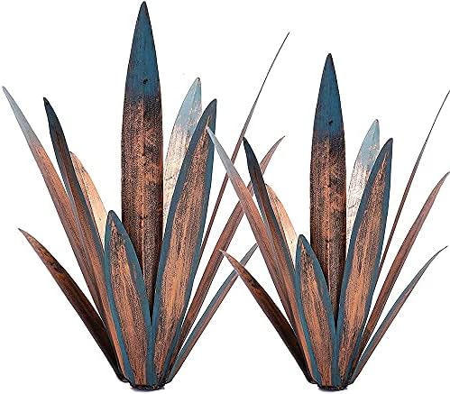 2pcs Tequila Rustic Sculpture DIY Metal Agave Plant Home Decor Rustic Hand Painted Metal Agave Garden Ornaments Outdoor Decor Figurines Home Yard Decorations Stakes Lawn Ornaments