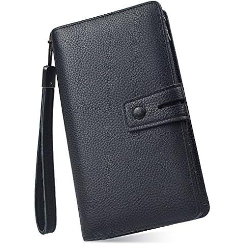 Women's Big Fat RFID Blocking Leather Clutch Wallet Organizer Checkbook Holder (Black) Cover