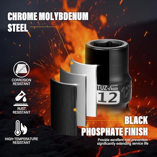 Image of 1 /2 Inch Drive 12mm Shalllow Metric 6 Point CR-MO Impact Socket | Radius Corner Design,Square Chamfered Opening,Axle Nut Impact Grade Socket for Easy Removal