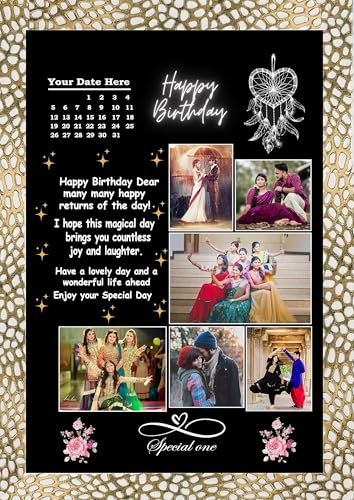 Image of Customized Birthday Photo Frame for Best Friend | Personalized Gift with 6 Photos & Birth Date | 12x8 Inch Black Synthetic Wood Frame | Unique Friendship Gift & Birthday Keepsake.
