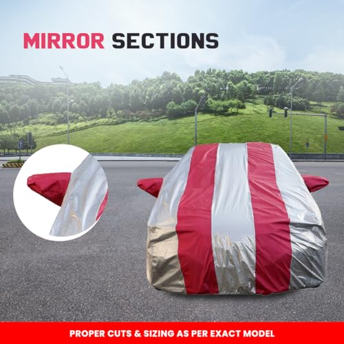 Image of Autofact Waterproof Car Body Cover Compatible with MG Hector (2019 to 2022) with Mirror Pockets (Pink Stripes with Shinning Silver Fabric /Waterproof Cover)
