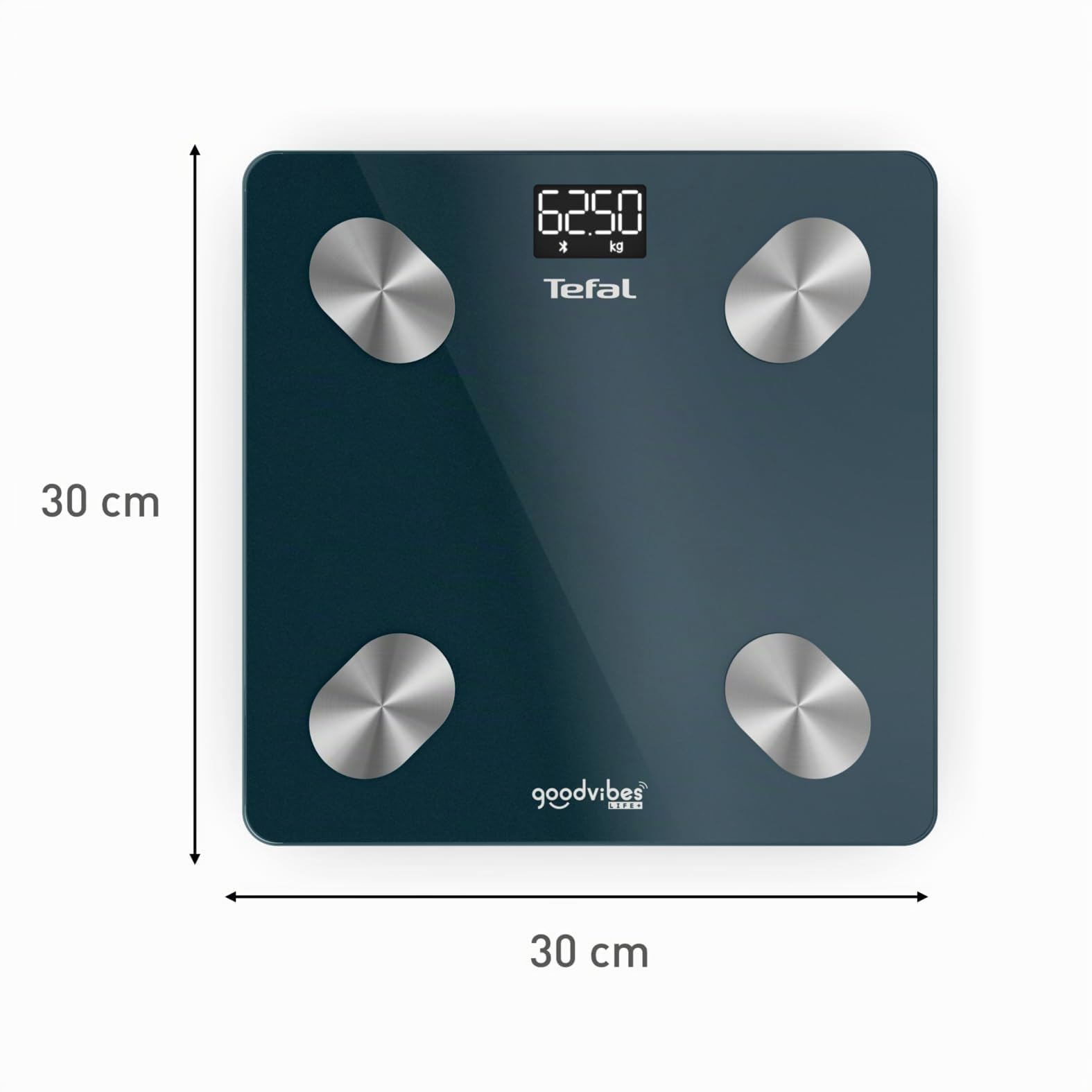 Tefal Goodvibes Life+ Smart Waage mit 10 Anzeigen für Körper, einfache Bedienung, unbegrenzte Benutzerkapazität 180 kg und 100 g Einteilung BM9620S1 Schwarz