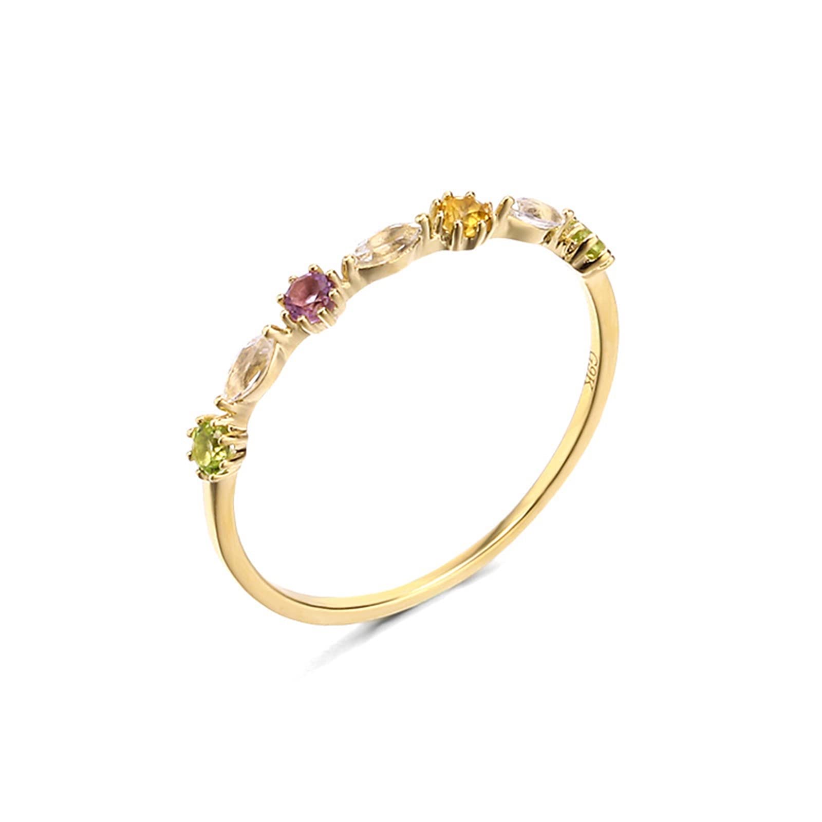 Anello da donna in oro giallo 18 carati, sottile topazio bianco con gemma multicolore, anelli di fidanzamento per donne, misura