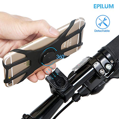 Epilum Universal Soporte Movil Bicicleta, 360° Rotación Soporte Desmontable Manillar de Silicona para iPhone, Samsung y Otros Dispositivos