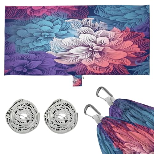 SDMKA Colorful Line Flower Camping Hammock, 330 lbs with 2 Tree Straps, Carry Bag, Single Portable Hammock for Outdoor/Indoor, Hiking, Beach, Backpacking, Travel