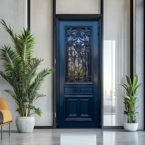 arricraft 2 Stück Selbstklebender 3D Türaufkleber 31.5\X78.7\ Tür Mit Blauem Glasmotiv Blick Aus Dem Fenster Türwandaufkleber Abnehmbare PVC Tapete Dekoration Für Schlafzimmer Und Wohnzimmer