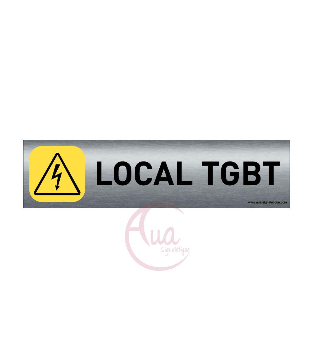 AUA SIGNALETIQUE - Plaque de porte Aluminium brossé imprimé AluSign - 200x50 mm - Double Face adhésif au dos (local TGBT)