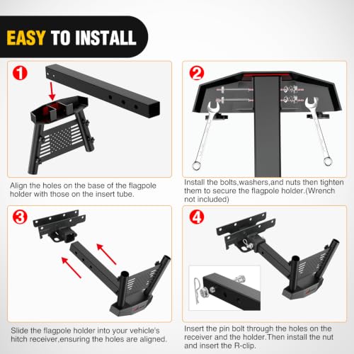Image of Nilight Dual Hitch Mount Flagpole Holder fits 2 Inch Receivers