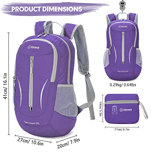 Image of ZOMAKE Ultra Lightweight Packable Backpack 25L, Foldable Hiking Backpacks Water Resistant Small Folding Daypack for Travel(Purple)