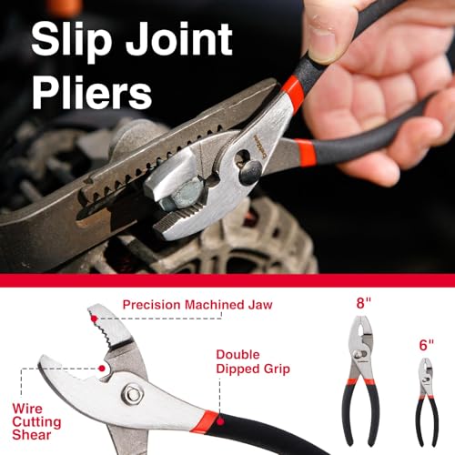 Image of 7 Piece Professional Pliers Set With Long Nose, Linesman, Water Pump, Slip Joint And Diagonal Cutting Pliers, Heavy Duty Hand Tool Set For Electrical Work, Home DIY And Automotive Repair