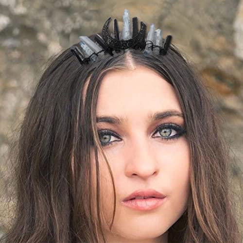 Campsis Moon Raw Crystal Quartz Tiara Hair Comb Black Natural Gem Raw Crystal Hair Side Comb Handmade Mermaid Decorative Hair Accessories Birdal Bide Wedding Cosplay Festival Parties Photography For Women And Girls #TOP30