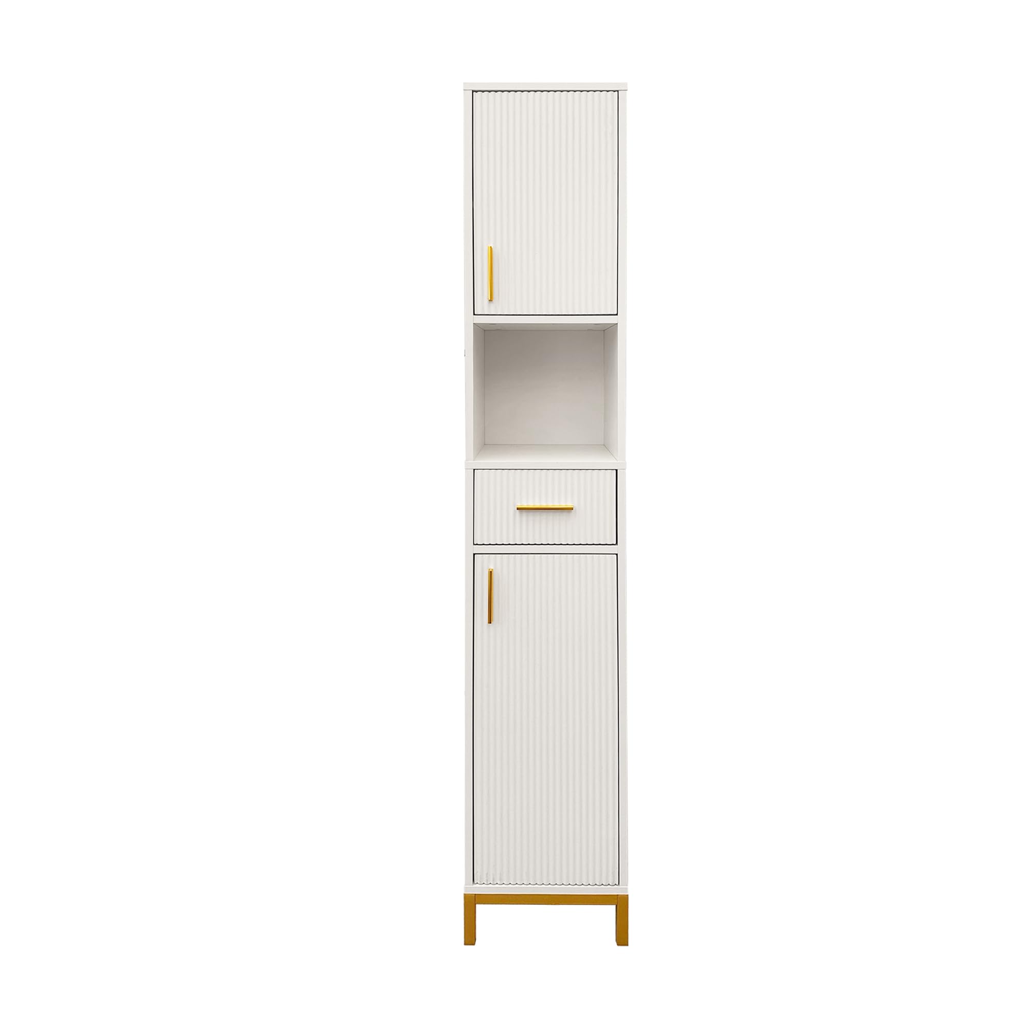 HYGRAD BUILT TO SURVIVE Tall Freestanding Bathroom Storage Unit, Small Spaces Narrow Cabinet With Drawer, Shelves, Open Compartments Modern Storage For Bathroom, Kitchen, Living Room, Entryway