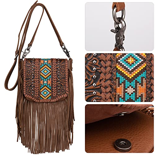 Montana West Western Small Purses for Women Crossbody Bag Fringe Purse Leather Women's Shoulder Handbags Tooled Aztec4