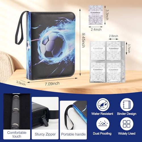 Image of Card Binder - 400 Capacity, Zippered Trading Card Holder for MTG, Sports & Collectible Cards - Acid-Free, Durable & Travel-Friendly Storage (Blue Football, 4 Pocket)