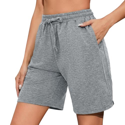 Demegimi Pantalones Cortos de Deporte para Mujer Pantalones de Chándal para Mujer con Cordón Elástica y Ajustable Casuales Fitness Jogging Gimnasio y Entrenamiento con Bolsillos