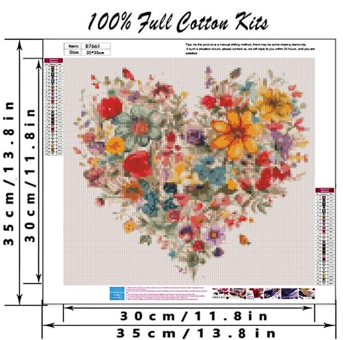 Image of Valentine's Day Stamping Cross Stitch Kit, Flowers Counting Cross Stitch Kit for Adult Beginners , Full Line DIY Cross Stitch Stitching Kit for Home Decor Cross Stitch Patterns 13.7x13.7 inches