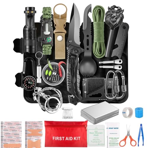 Survival Kit and Emergency Gear - 66 in 1 Outdoor Equipment with First Aid Fire Starter Knife Compass for Camping Hiking Gifts for Men