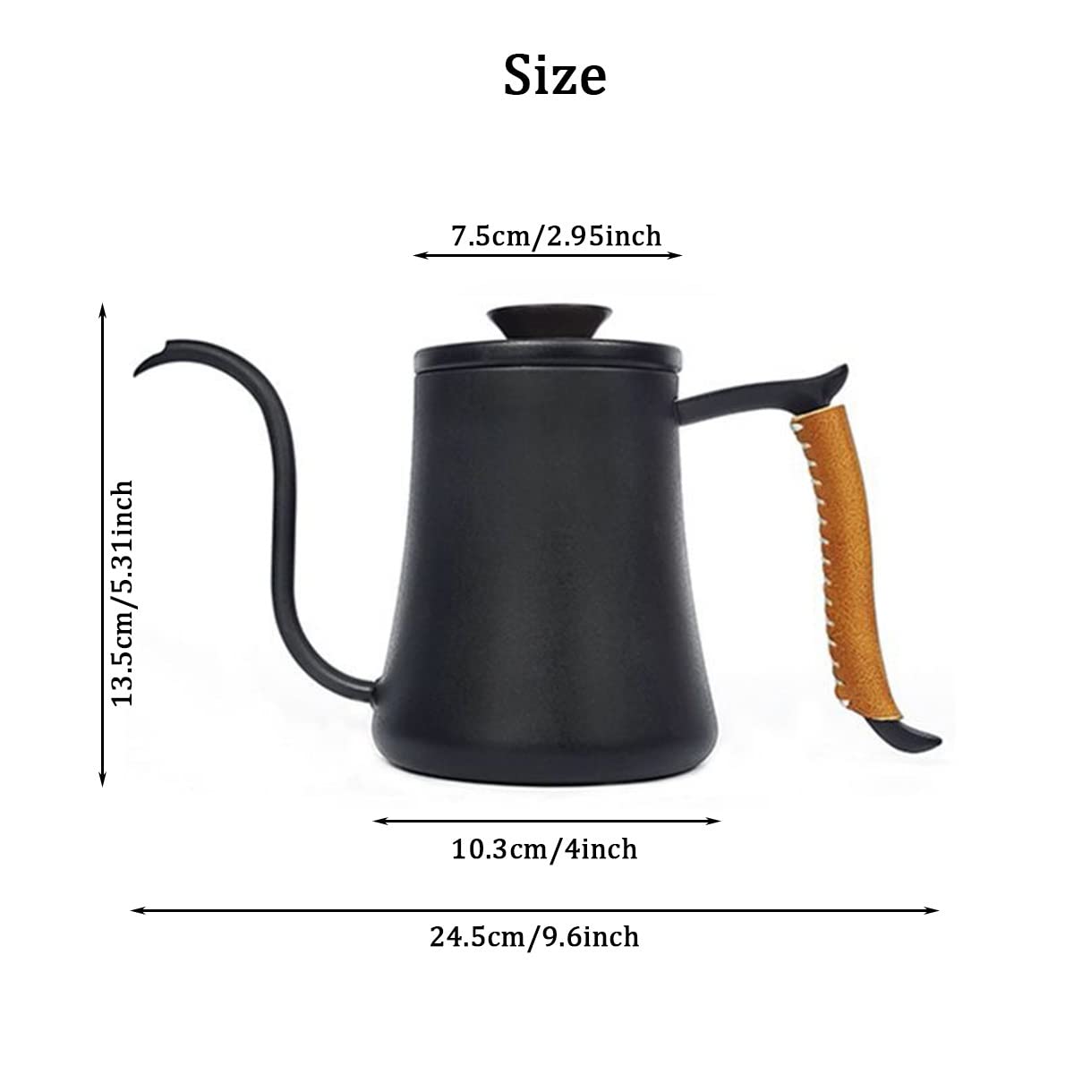 Bollitore da caffè a collo di cigno, 600 ml, con gocciolamento manuale, bollitore da tè con manico anti-scottatura per birra all'aperto