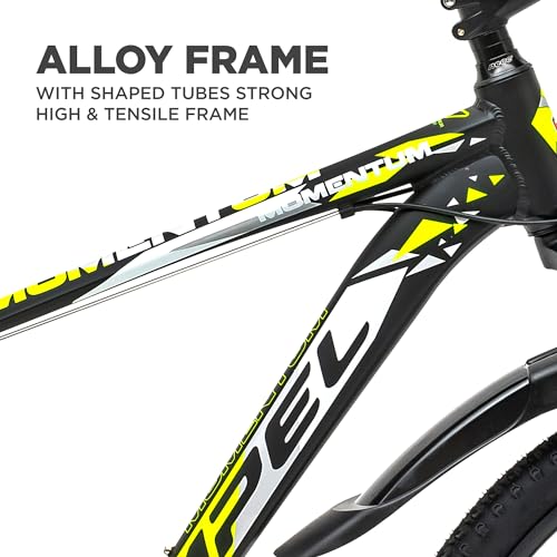 Image of KROSS Momentum 29T Unisex Matt Black Multispeed (Shimano 24-Speed) MTB | Alloy Frame with Dual Disc Brakes and Front Suspension Fork | Ideal for 15+ Years (Yellow)