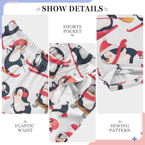 ZZXXB Funny Skating Penguin Boys Long Pants Soft Trousers Elastic Waist Kids Lounge Bottoms with Pockets S-XL4