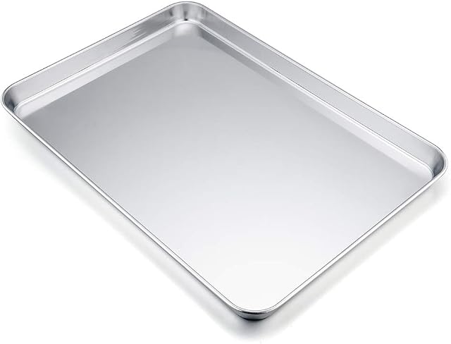 Baking Tray, Stainless Steel Baking Sheet Cookie Tray Professional, 40 x 30 x 2.5 cm, Non Toxic & Healthy, Mirror Finish & Rust Free, Easy Clean & Dishwasher Safe